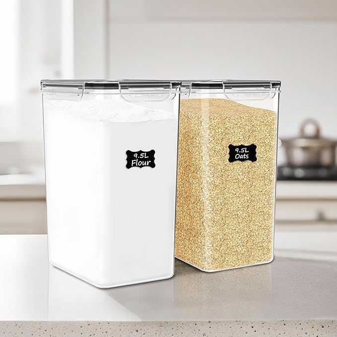 FOOYOO 2 PC Flour Sugar Storage Containers (9.5L | 321 Oz) Extra Large Food Storage Containers with Lids - Airtight Leakproof BPA FREE Flour Container for Rice, Cereal, Sugar