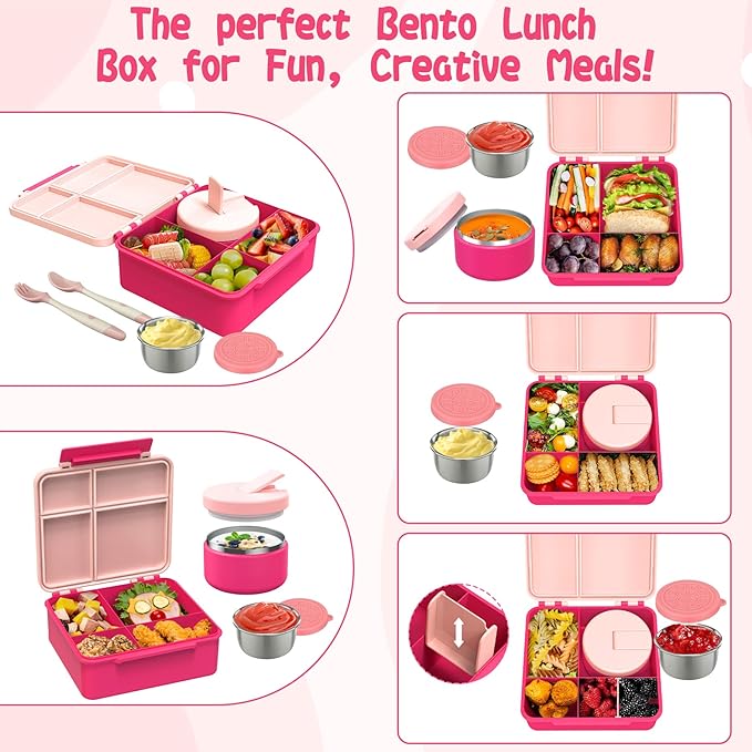 Aimsnk Lunch Box Kids with Thermo Insulated Lunch Bag for School, Pink
