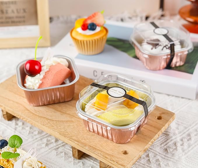 NPLUX Square Foil Cups with Lids, 50 Pack Champagne 5oz for Weddings