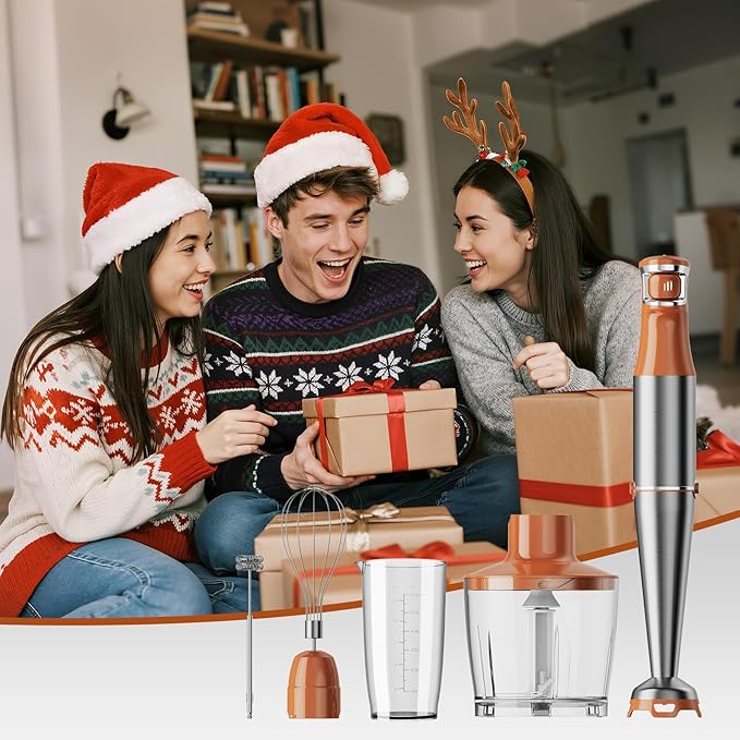 Turelar Immersion Blender Handheld Corded Hand Blenders Set 1100W, Trigger Variable Speed 5 in 1 Stick Emulsifier with Chopper, Whisk and Frother for Soup, Baby Food and Smoothies, Orange