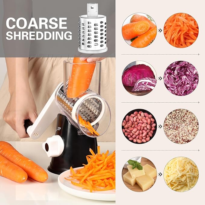 Cambom Rotary Cheese Grater Hand Crank Cheese Shredder, Black