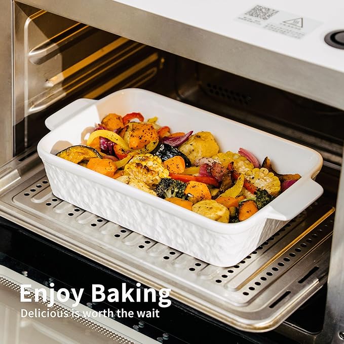 Dafuceramic Casserole Dishes for Oven, Baking Dishes, Ceramic Bakeware Sets of 4, Rectangular Baking Pan Set with Handles for Baking, Casserole, Kitchen, Wedding Gift,White