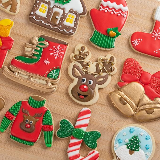 Flycalf Reindeer Cookie Cutters Christmas Shapes with Plunger Stamps Holiday PLA Baking Accessories Cutter Molds Gifts Decorative Party 3" Kitchen Cake Supplies