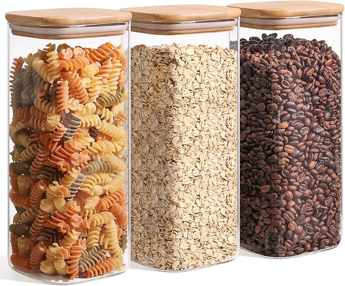 ComSaf Glass Storage Containers wtih Lids 1.9 Qt, Set of 3 Food Storage Jar