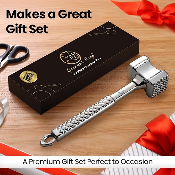 Gourmet Easy Classic Meat Tenderizer Tool, Non-Slip Grip Lifetime Replace