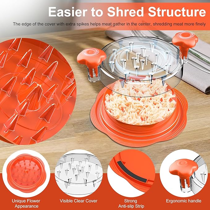 Chicken Shredder Tool Twist Large Meat Shredder with Brush&Fork, Orange
