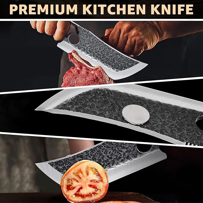 DRGSKL Hand Forged Meat Cleaver Knife with Belt Sheath and Gift Box