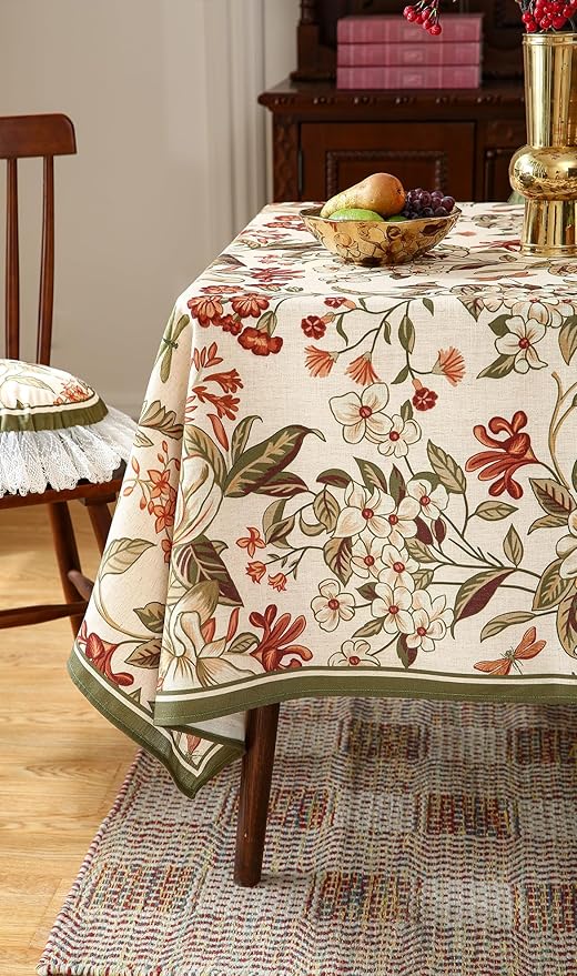 ISAENNE Designer Vintage Linen Rectangular Tablecloth,71"x55"-Grace A