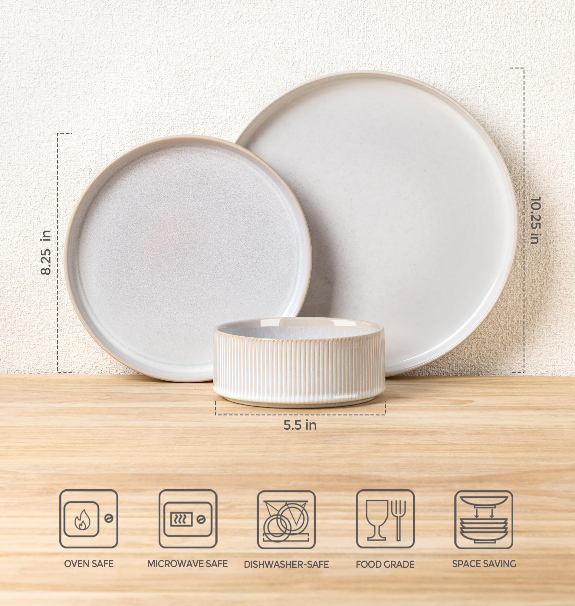 TheTerra Ceramic Dinnerware Set for 6, 18-Piece Plates and Bowls Set