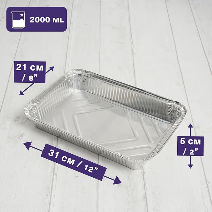 MATANA 25 Pack 8x12 Foil Aluminum Pans Disposable Trays - Ideal for Roasting, Baking, Lasagna, Cakes, Tarts, Bread, Crawfish, Chafer, Party