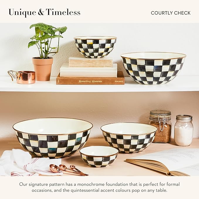 MACKENZIE-CHILDS Everyday Bowl, Medium, Black-and-White Courtly Check