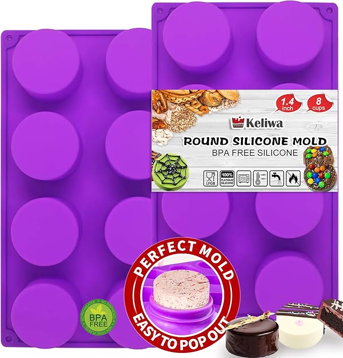 3 Pcs Round Chocolate Cookie Molds Set,12-Cavity Silicone Mold with 30 Clear Treat Boxes, Round Baking Mold for Candy, Mini Cake, Individually Wrapped Cakesicle Party Favor Packaging