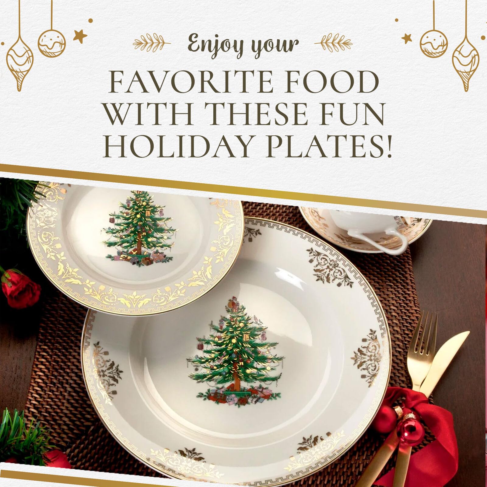 Spode Christmas Tree Gold Salad Plates, Set of 4 - Holiday Dinnerware