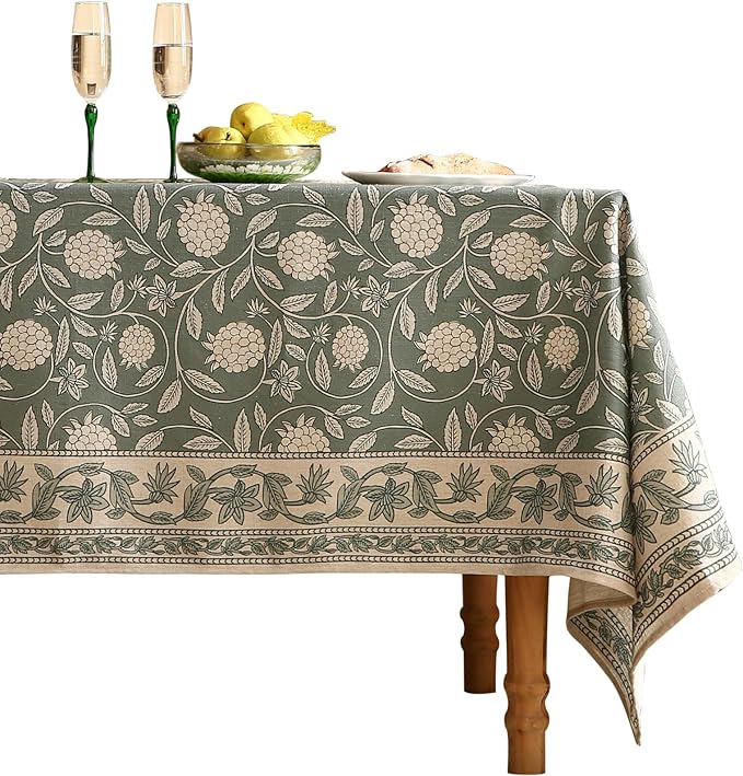 ISAENNE Designer Linen Green Rectangular Tablecloth,102"x63"-Andrew A