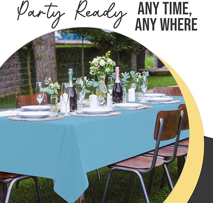 Exquisite 66% Thicker Premium Plastic Table Cloth Rectangle Table Cover 0.5 Mil 6 Pack Sky Blue Table Cloth 54 Inch x 108 Inch Disposable Tablecloth Won't Tear Easily Like Cheap Thin Brands