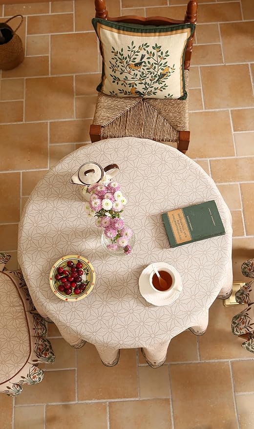 patdrea Vintage French Linen Tablecloth,Round,Diameter 55"-Cudillero