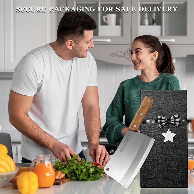 KOFERY 7.3" Carbon Steel Meat Cleaver for Heavy Duty Bone Chopping