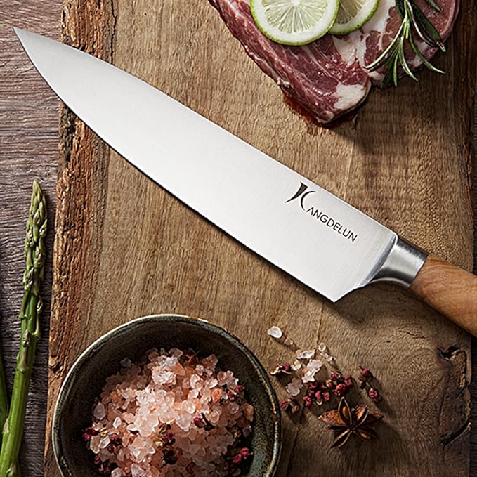 kangdelun Ultra Sharp 4-Piece Chef Knife Set, 50Cr15MoV High-Carbon Stainless Steel, Torrefied Natural Ash Wood Handles, Magnetic Gift Box