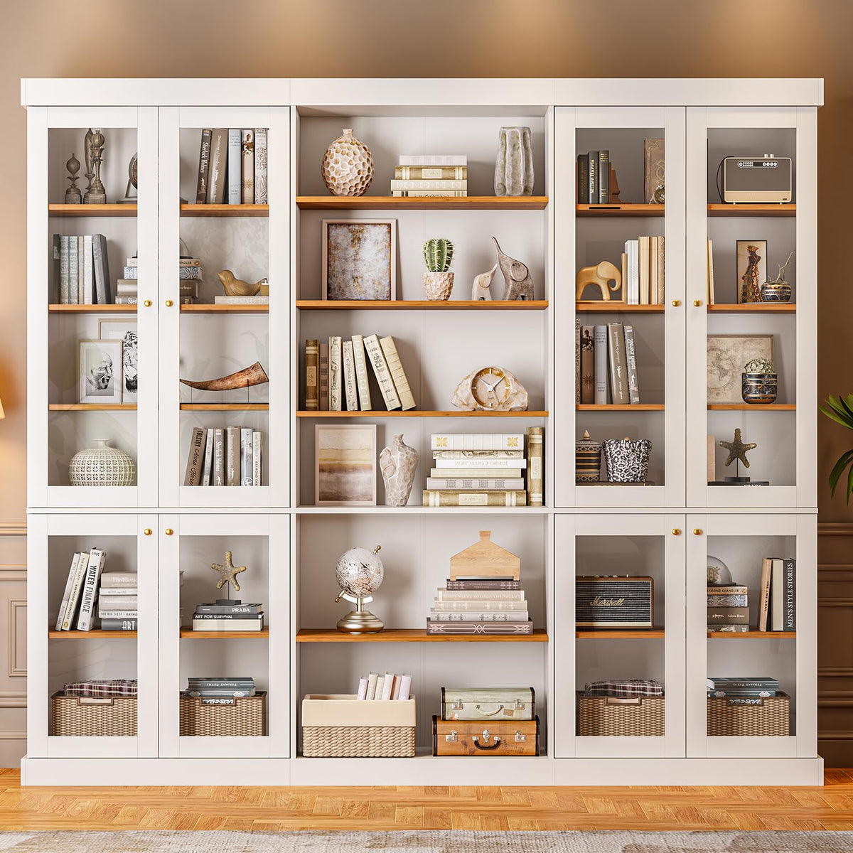 ivaniti 70.8" Tall Farmhouse Kitchen Pantry Cabinet, Modular Storage Cabinet with 6-Tier Adjustable Shelves, White, Wooden Hutch for Living Room, Kitchen, Set of 4