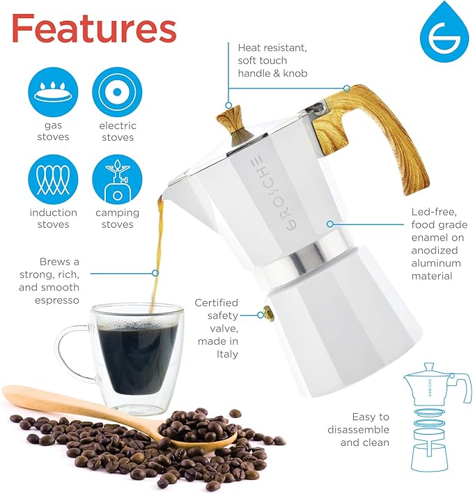GROSCHE Milano Stovetop Espresso Maker Moka Pot 9 espresso Cup 15.2oz White