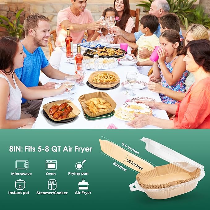 250 Pcs 8" Square Air Fryer Liners Disposable for 5-8QT