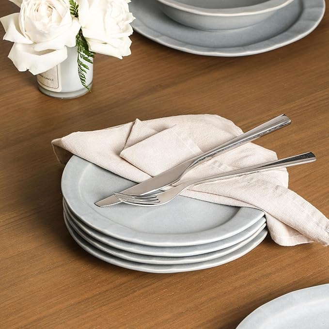 Stone Lain Oasis Stoneware Plate Dish Set, 4-Piece Dinner Plates - Ceramic Serving Dishes for 4 People - Microwave & Dishwasher Safe, Grey Blue