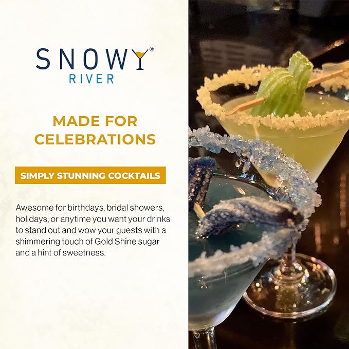 Snowy River Natural Cocktail Sugar Rimmer - Kosher Certified Naturally Colored Beverage Rimming Sugar for Cocktails, Margaritas, Drinks (Gold Shine, 4 Ounce)