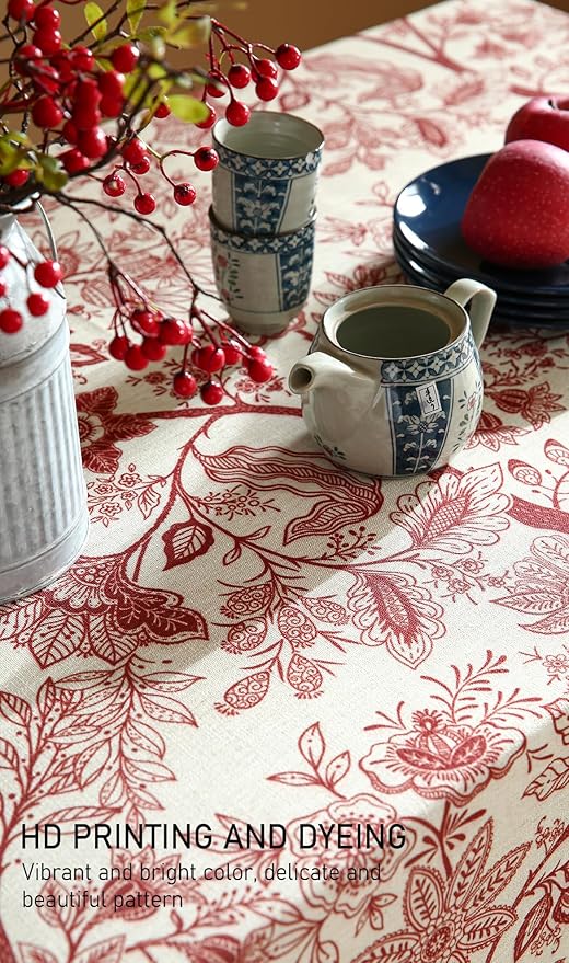 ISAENNE Designer French Linen Rectangular Tablecloth,94"x63"-Ruyi A