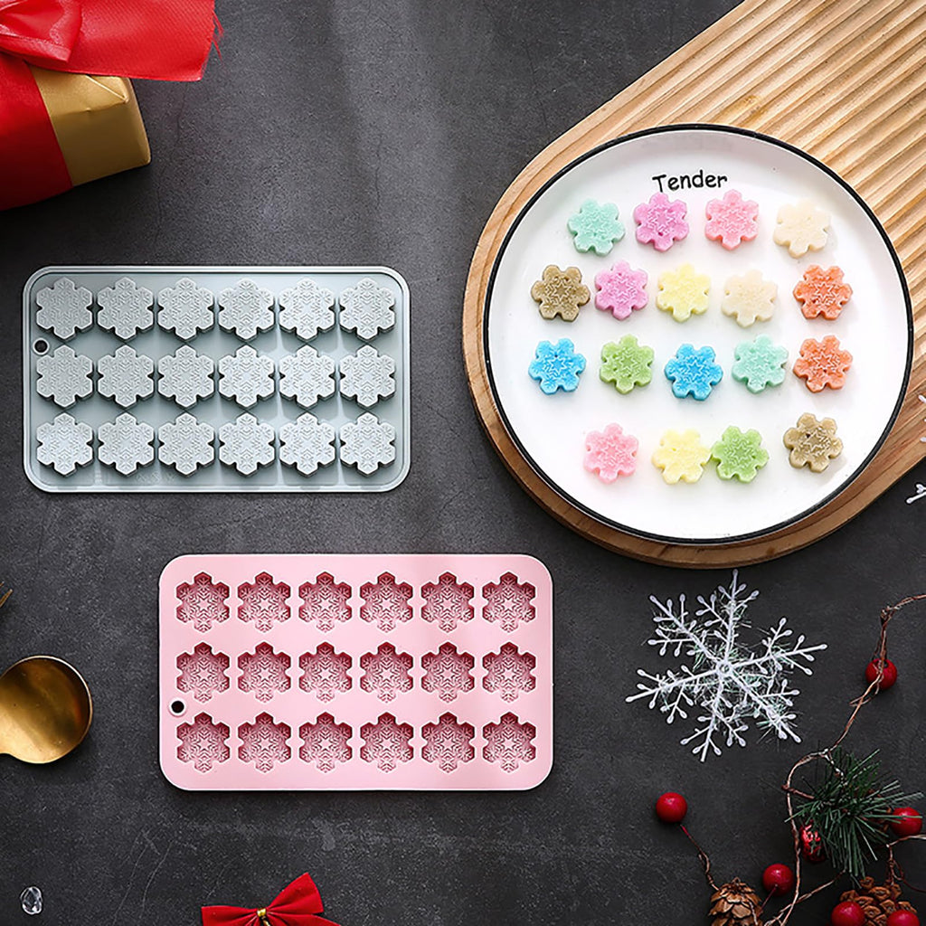 2 Pcs Snowflake Silicone Molds, 18-Cavity 3D Christmas Snowflake Chocolate Silicone Molds for DIY Christmas Winter Jello Candy Cupcake Fondant Baking Polymer Clay Decoration