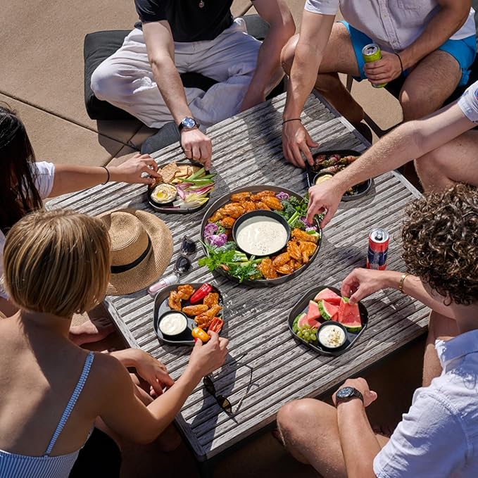 Madesmart Dipware Reusable Dining Plate, Serving Tray for Appetizers and Snacks, Sandwiches, Hummus, Sauces, Stackable & Removable Dip Bowl, PinkTerracotta