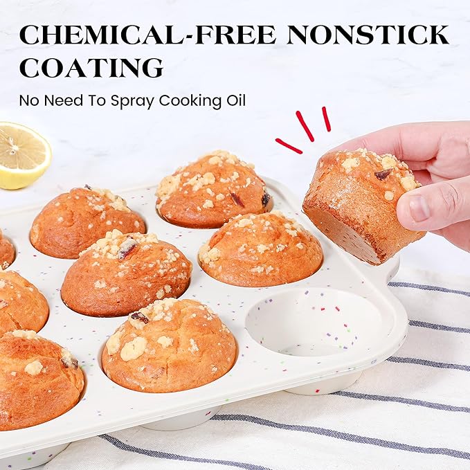 AOTASO Silicone Muffin Pan with Metal Frame, Nonstick 12 Cup Regular Size Cupcake Pan, Silicone Muffin Tray for Baking Egg Bites Muffins Cupcakes Gifts for Mom Home Baker Kitchen (1 Pc, Cream)