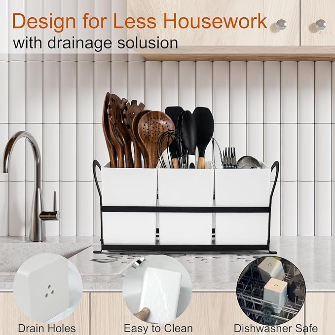 Czlizdyt Large Drainage Kitchen Utensil Holder, Dishwasher Safe