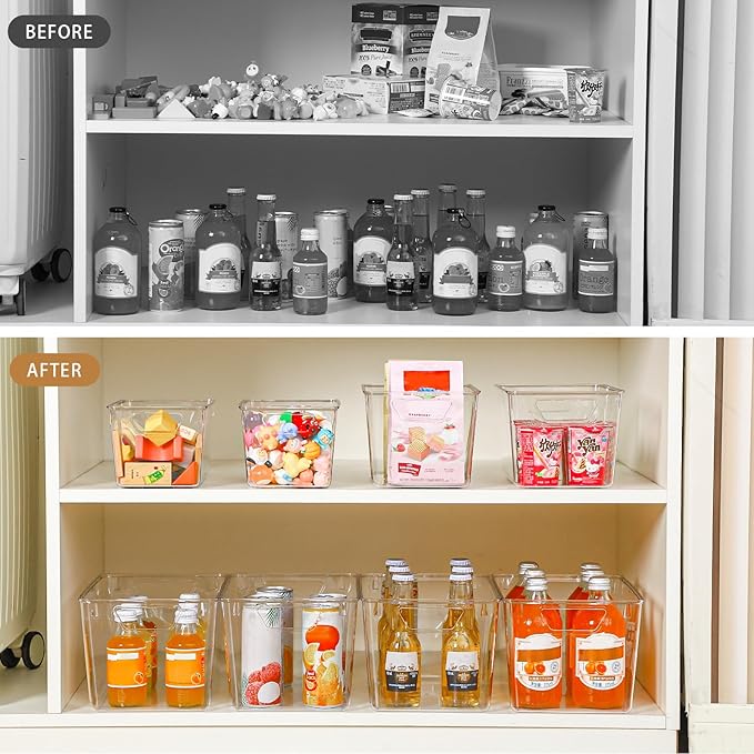 Freebat 12 Pack Pantry Organization and Storage,Clear Plastic Storage Bins