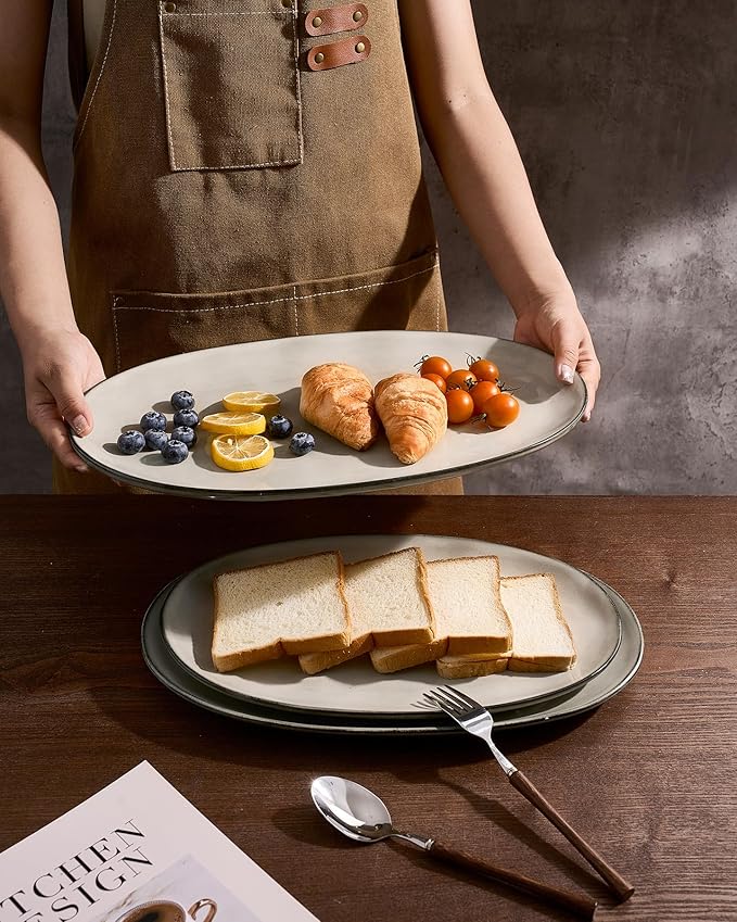 famiware Serving Platters Set of 3 Sizes - Oval, Light khaki