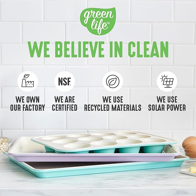 GreenLife 12 Cup Ceramic Nonstick Muffin Pan, Black