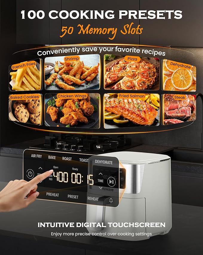 Nuwave Brio Plus 7QT Air Fryer, Extra Crispy Results w/Less Oil, PFAS-Free
