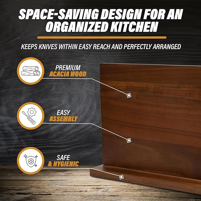 YelloIris Wooden Magnetic Knife Holder - Dual - Sided Stand with Enhanced Magnets for Multifunctional Kitchen Knife Storage - Stylish, Durable, and Strong (Knives Not Included) - 12" x 9" - 3.48 lbs