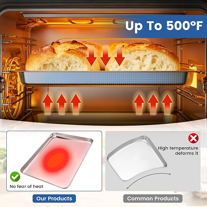 BIEAMA 6 Pack Stainless Steel Toaster Oven Baking Sheets, 17.3 x 12.2 in