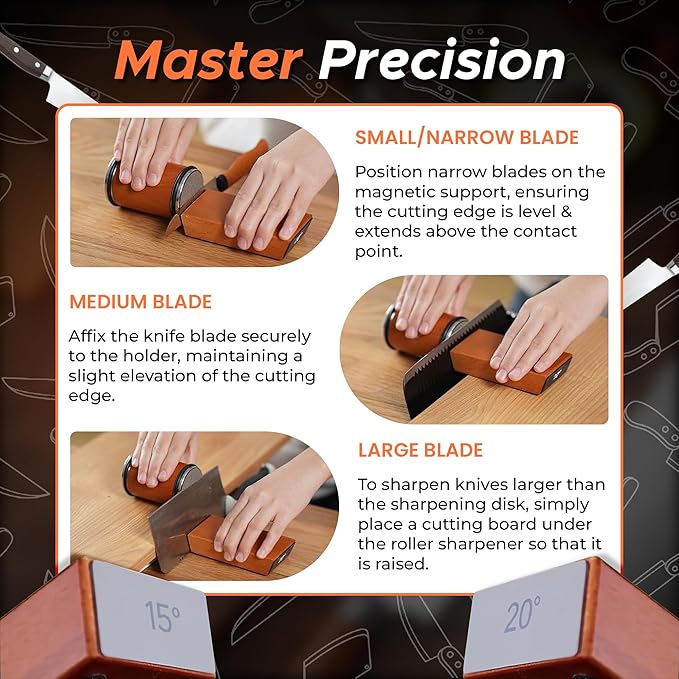 Silksway Gallery Rolling Knife Sharpener – Kitchen Knife Sharpener with Diamond Grinding Discs, 15° & 20° Magnetic Angles, Easy-to-Use Knife Sharpening Tool for Chef & Home Kitchen Knives