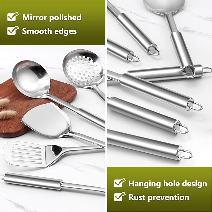 E-far Stainless Steel Kitchen Cooking Utensils Set, 10-Piece with Holder