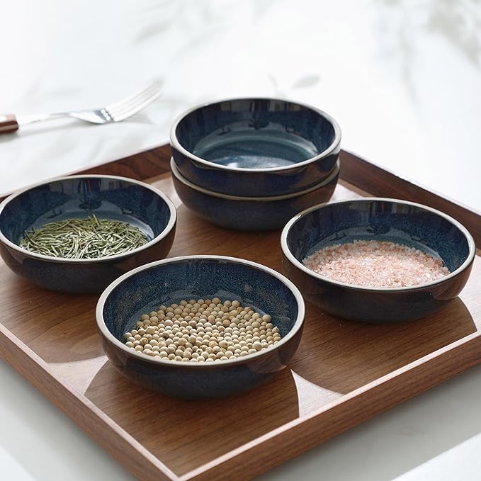 famiware Ceramic Soy Sauce Dish, 3oz Dipping Bowls Set of 6, Midnight Blue