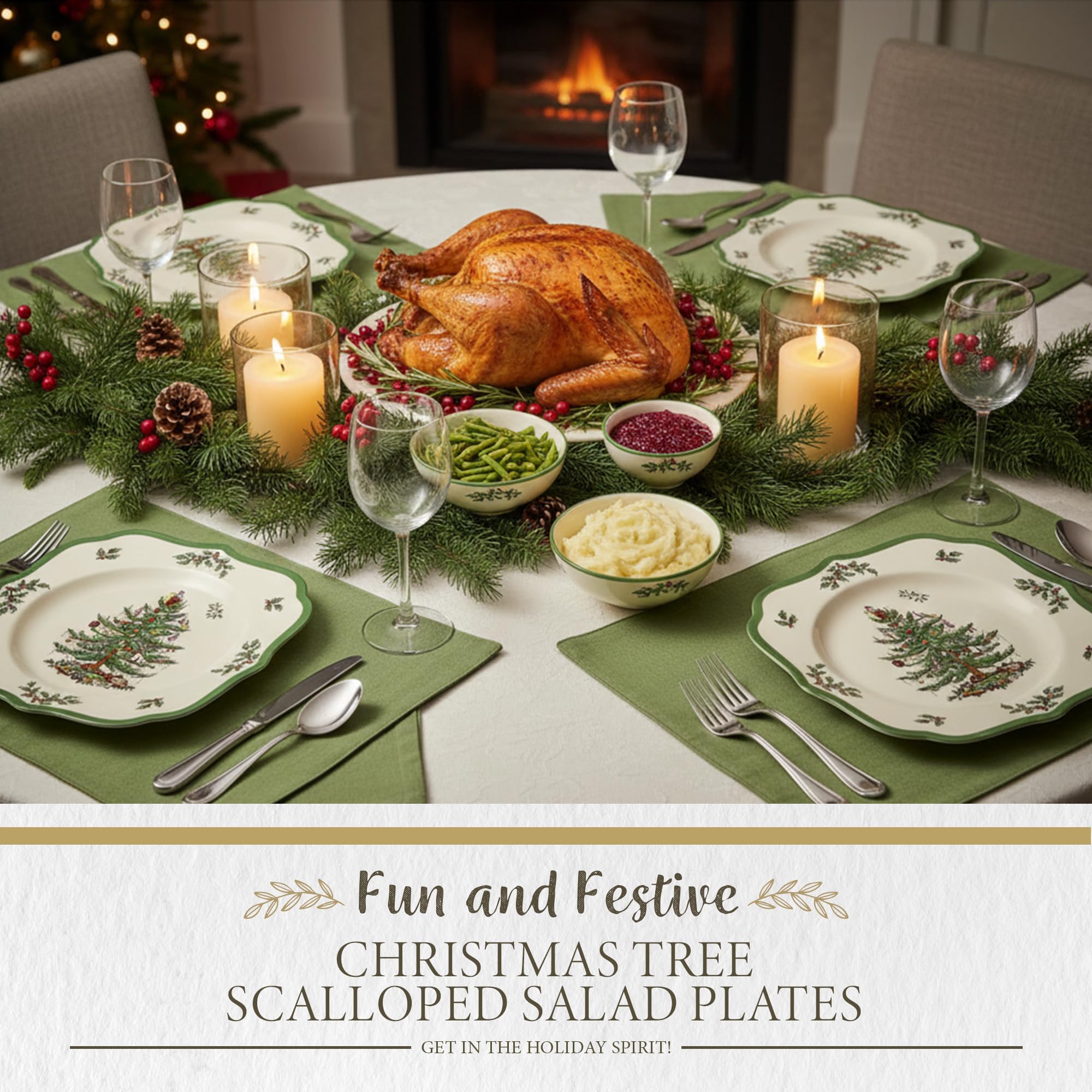 Spode – Christmas Tree – Christmas Tree Scalloped Salad Plate - Set of 4