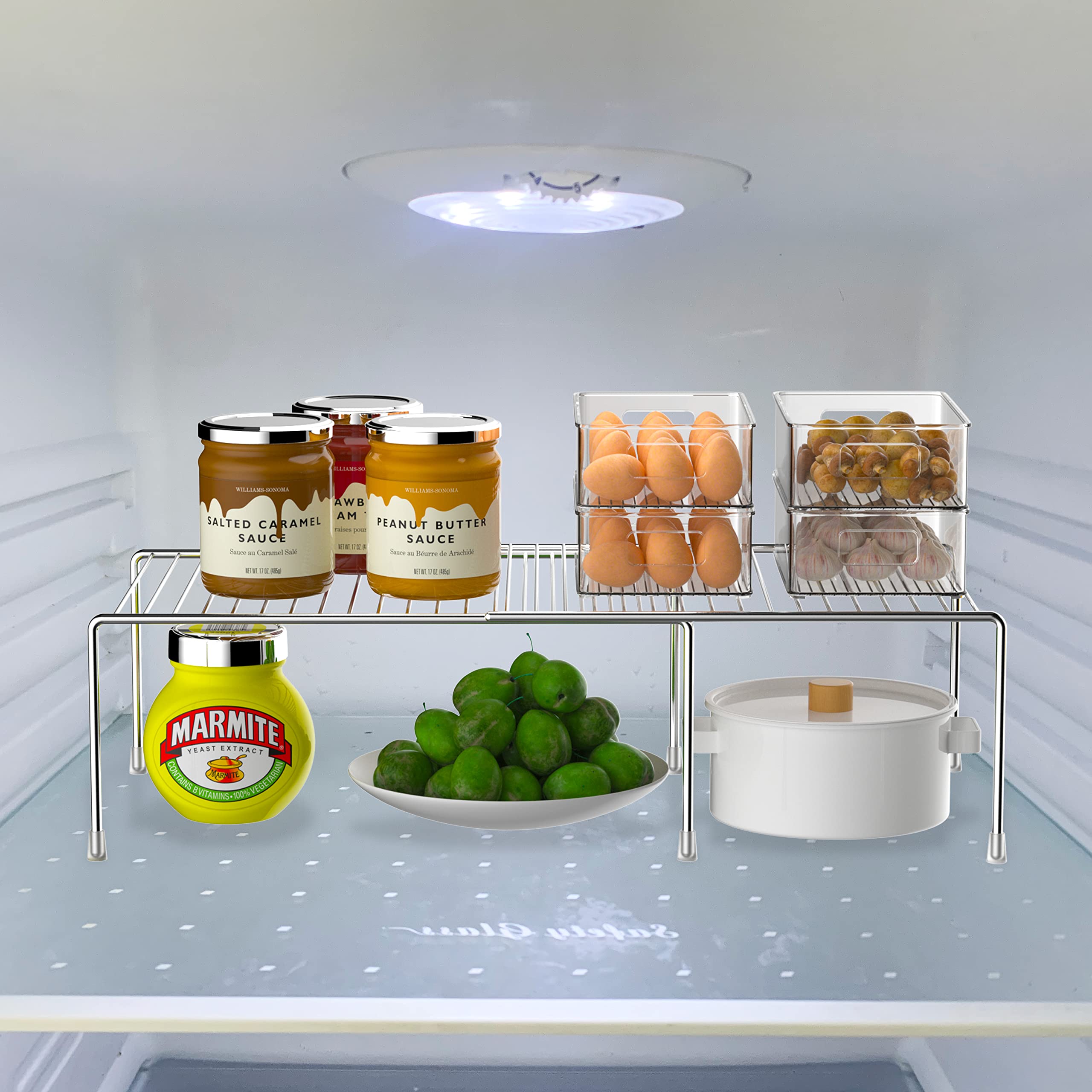iPEGTOP Expandable Kitchen Cupboard Organiser, 2-Piece Adjustable Freezer Cabinet Storage Wire Shelf Rack Rustproof Metal Shelves Space Saver for Countertop Pantry Drawer Utensils
