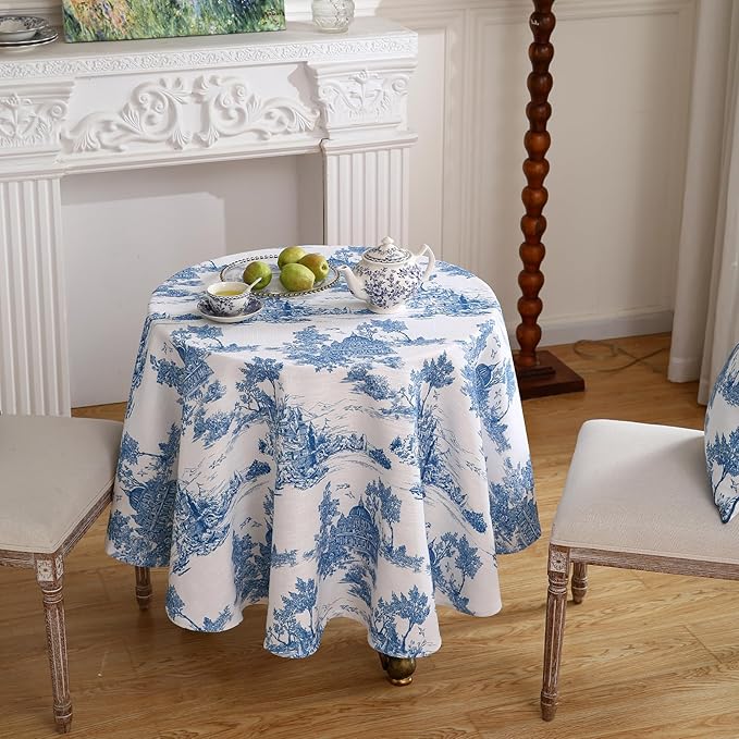 patdrea Elegant French Linen Tablecloth,Round,Diameter 67"-Lucerne A