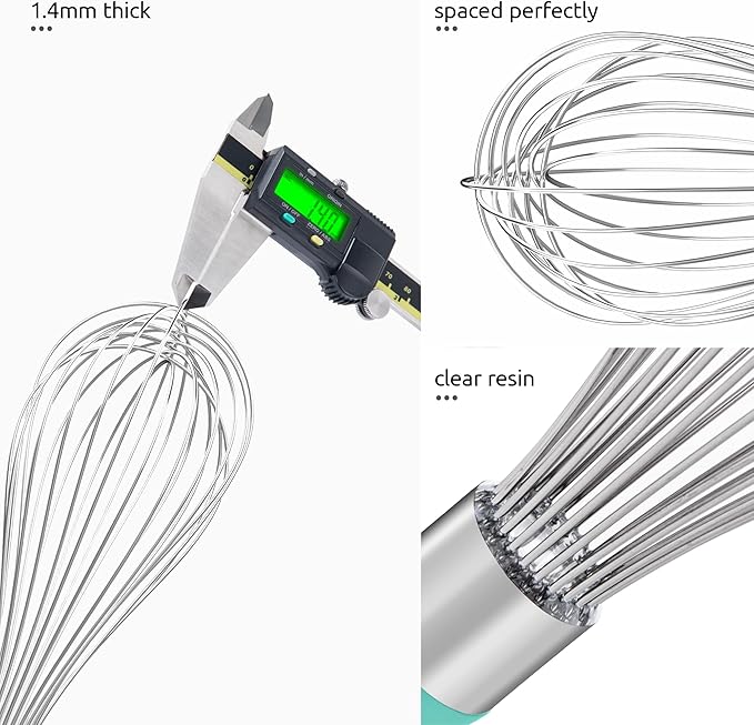 U-Taste Wire Whisk for Cooking, 18/10 Stainless Steel Wisk, L/Aqua Sky