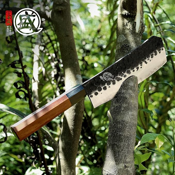 MITSUMOTO SAKARI 7-Inch Japanese Meat Cleaver Knife, 3-layer 9Cr18MoV