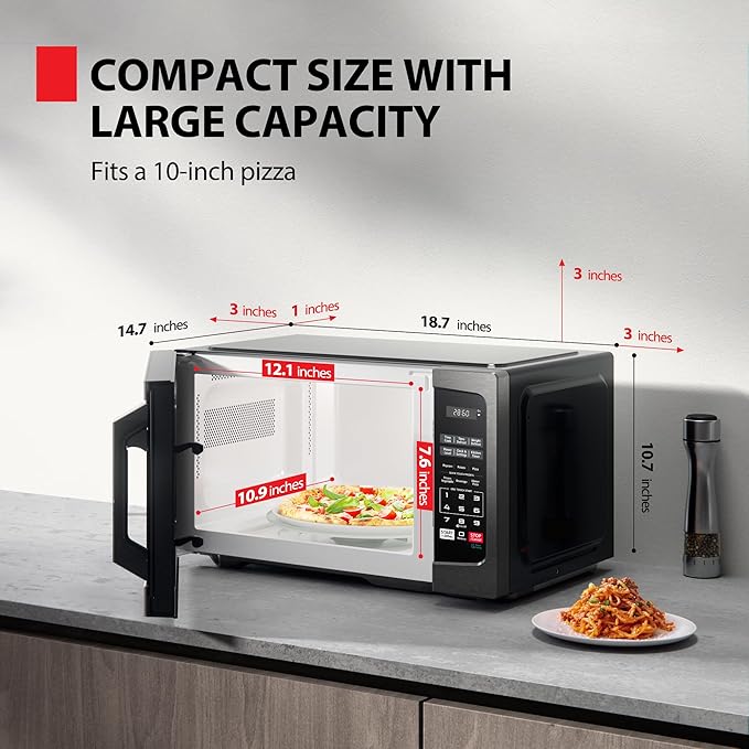 TOSHIBA Microwave Oven, 0.9 Cu.Ft, 900W, Black Stainless Steel