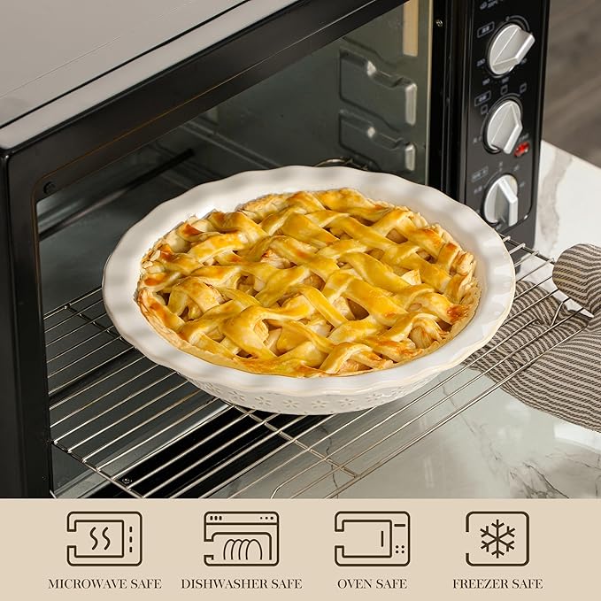 MALACASA 9 Inch Pie Pan Set of 2, 45 OZ Ceramic Quiche Baking Dish