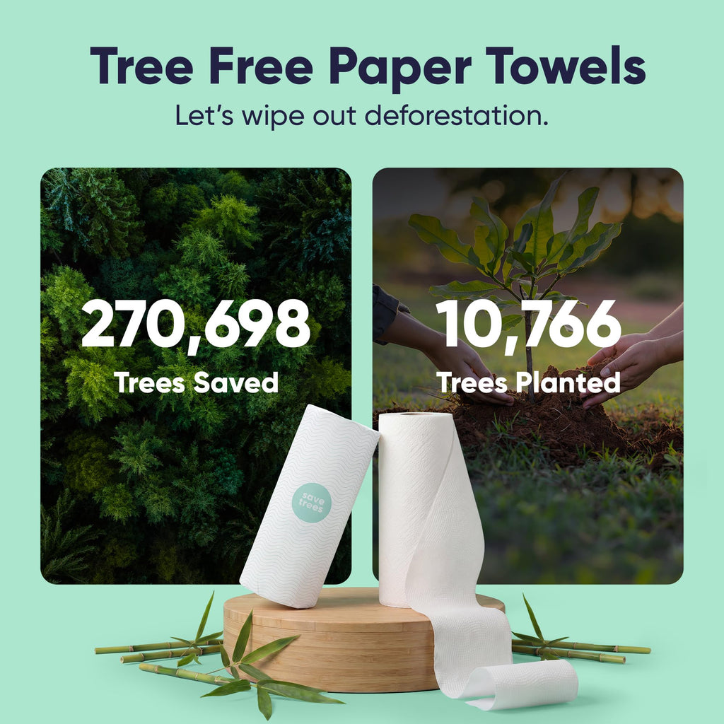 Save Trees Bamboo Paper Towels 12pk - 1800 Sheets Paper Towel Rolls Ultra Absorbent & Durable EcoTowels - FSC-Certified, Vegan Bamboo Kitchen Rolls