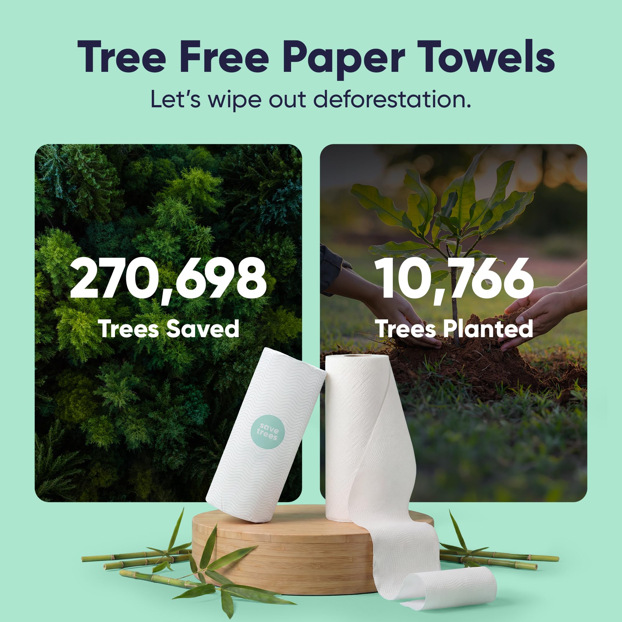Save Trees Bamboo Paper Towels 12pk - 1800 Sheets Paper Towel Rolls Ultra Absorbent & Durable EcoTowels - FSC-Certified, Vegan Bamboo Kitchen Rolls